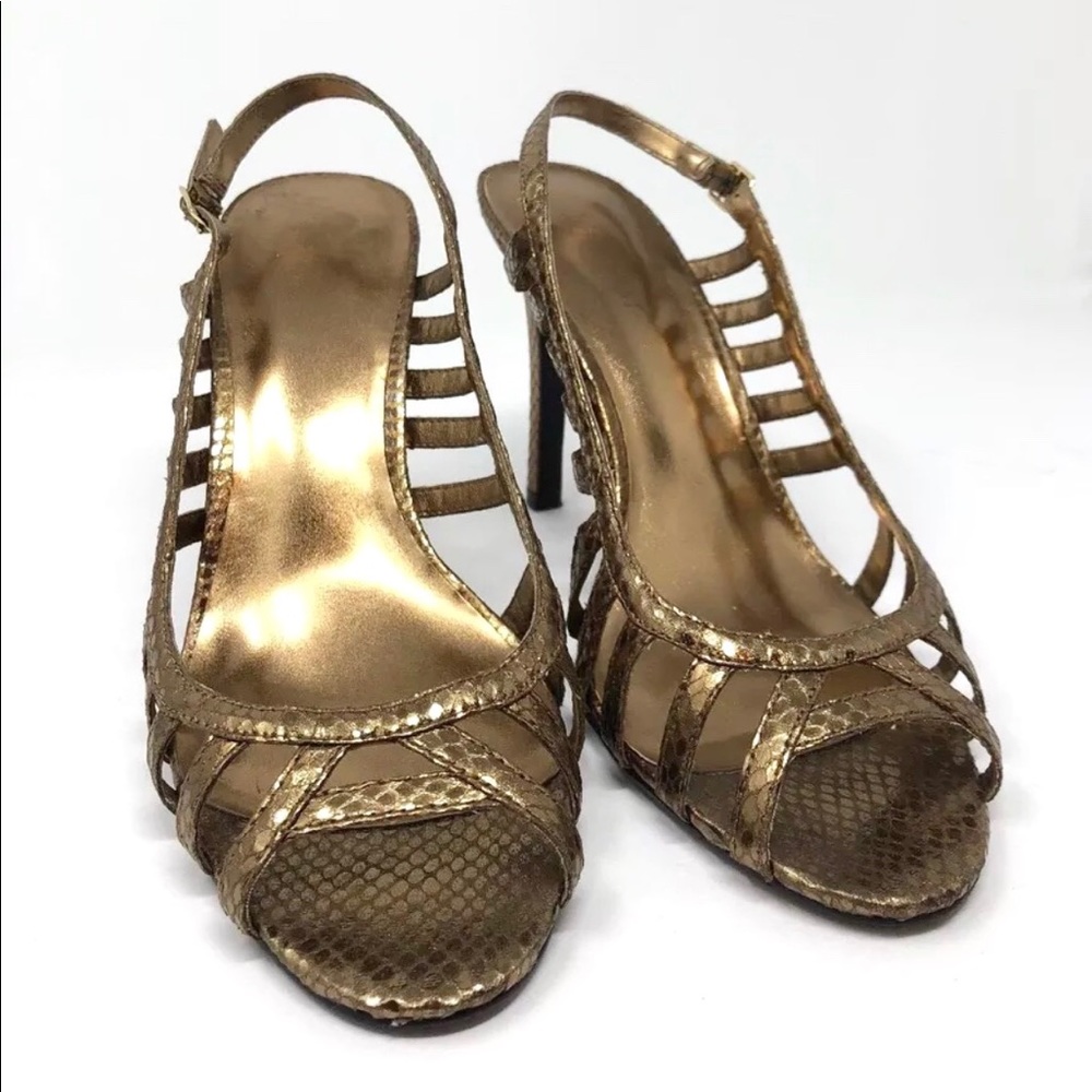 Nine West Sandals Heel Slingback Metallic Gold